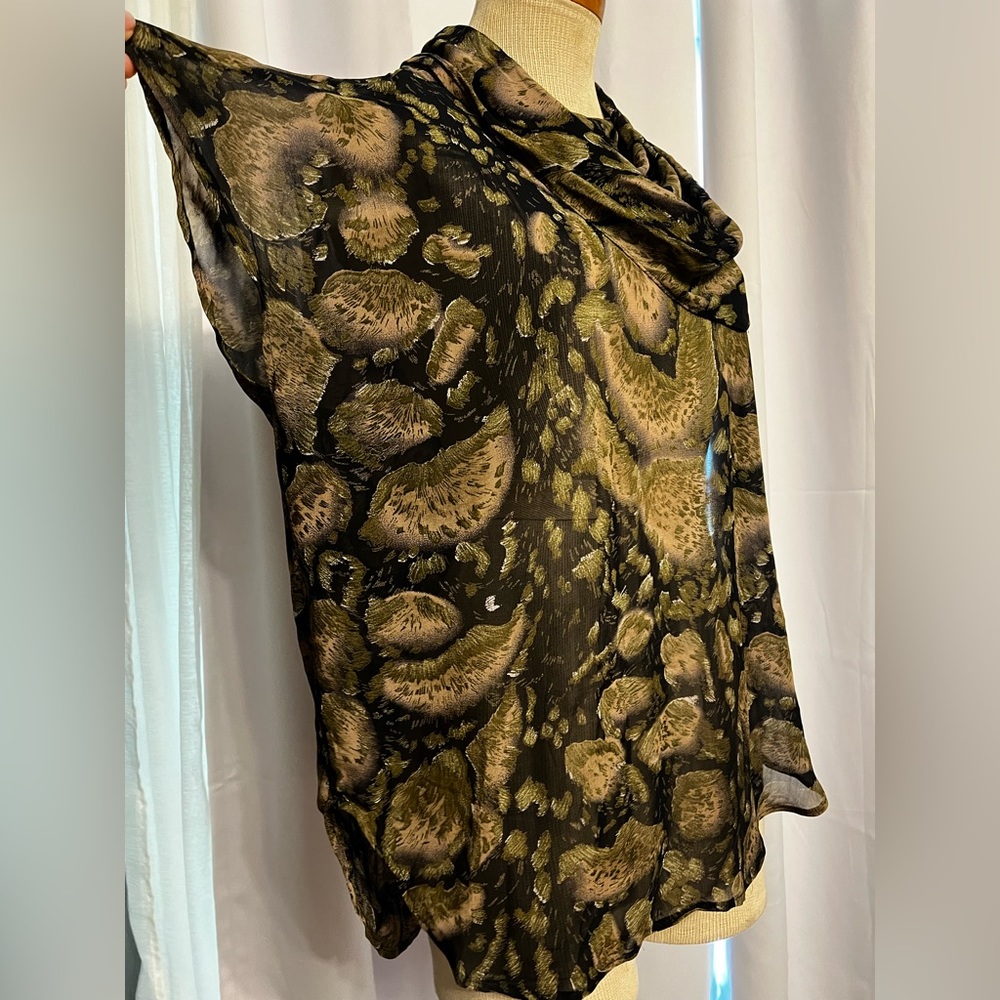Vintage Platinum Dorothy Schoelen Brown Green Sleeveless Top Cowl Neckline Sze M